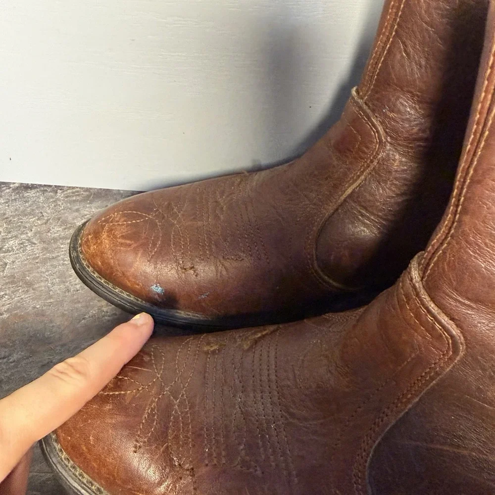 Vtg Genuine Leather Ankle Rockabilly Beatle Rancher Boot  brown 9.5D